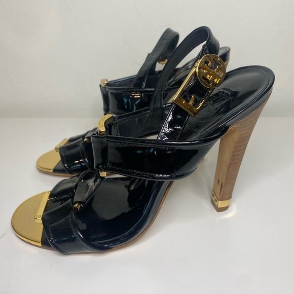 TORY BURCH Logo Patemt Heeled Slingback Sandals - Picture 3 of 15